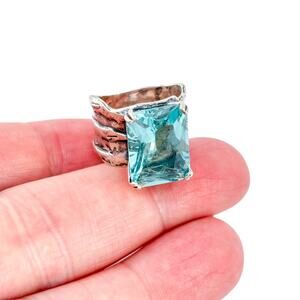 Vintage Silpada Sterling Silver 925 Aqua Glass Ring Size 6 R1608